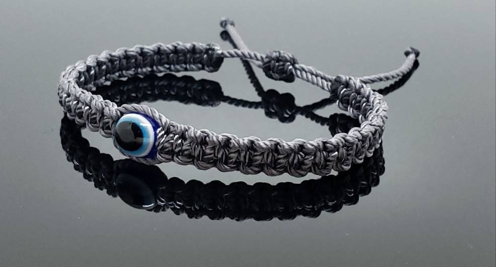 evil eye bracelet, grey string evil eye protection, evil eye amulet wristband, evil eye braided bracelet, brand new adjustable