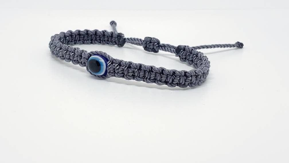 evil eye bracelet, grey string evil eye protection, evil eye amulet wristband, evil eye braided bracelet, brand new adjustable