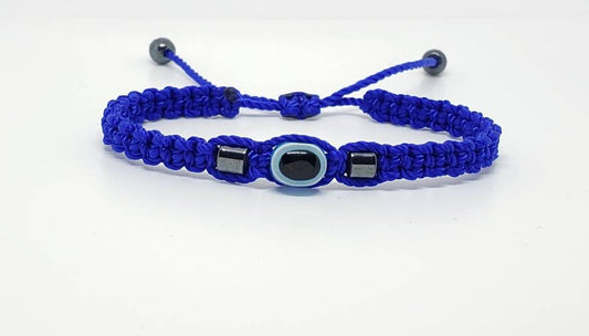 Blue beaded bracelet, Hematite blue string good luck bracelet, braided blue string wristband, protection braided bracelet, adjustable