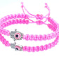 Hamsa Hand neon pink bracelet with an evil eye for protection & good luck braided neon pink string wristband with a silver color hamsa hand