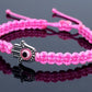 Hamsa Hand neon pink bracelet with an evil eye for protection & good luck braided neon pink string wristband with a silver color hamsa hand