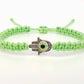 Hamsa Hand lime green bracelet with an evil eye for protection & good luck braided green string wristband with a silver color hamsa hand