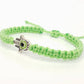 Hamsa Hand lime green bracelet with an evil eye for protection & good luck braided green string wristband with a silver color hamsa hand