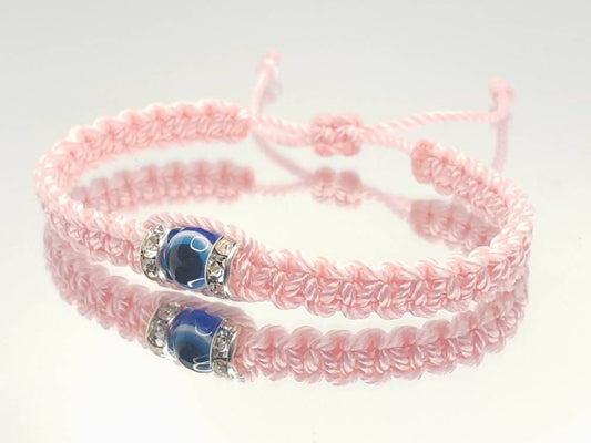 evil eye bracelet, evil eye protection, evil eye amulet, pink string braided bracelet, brand new, adjustable, beautiful baby pink string