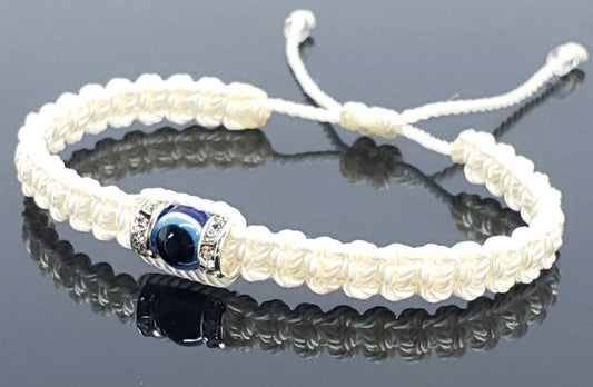 evil eye bracelet, evil eye protection amulet, ivory braided bracelet, Beautiful ivory color string, brand new, adjustable for man & woman