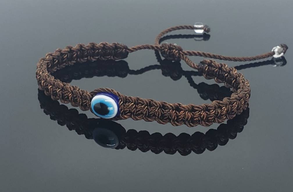 Evil eye amulet, good luck bracelet, good luck brown string wristband evil eye protection & good luck charm, adjustable, for man and woman