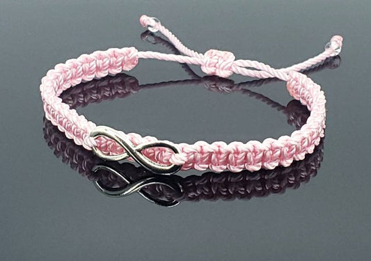 Infinity bracelet, beautiful pink string bracelet with an infinity charm, braided wristband, infinity charm braided bracelet, adjustable