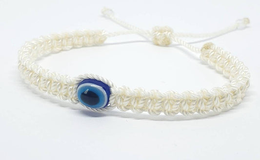 evil eye bracelet, evil eye protection amulet, ivory braided bracelet, Beautiful ivory color string, new, adjustable for man & woman