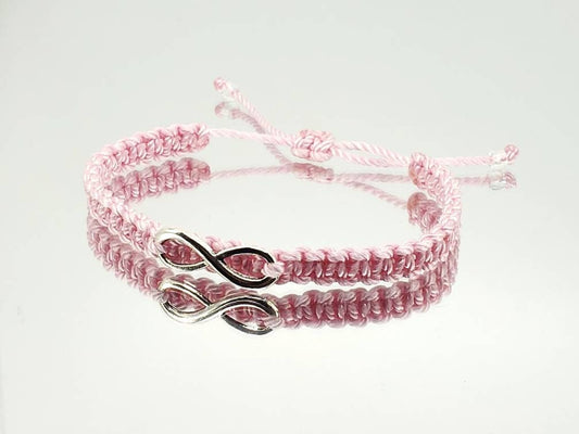 Beautiful infinity pink string bracelet, braided pink infinity adjustable wristband for man and woman