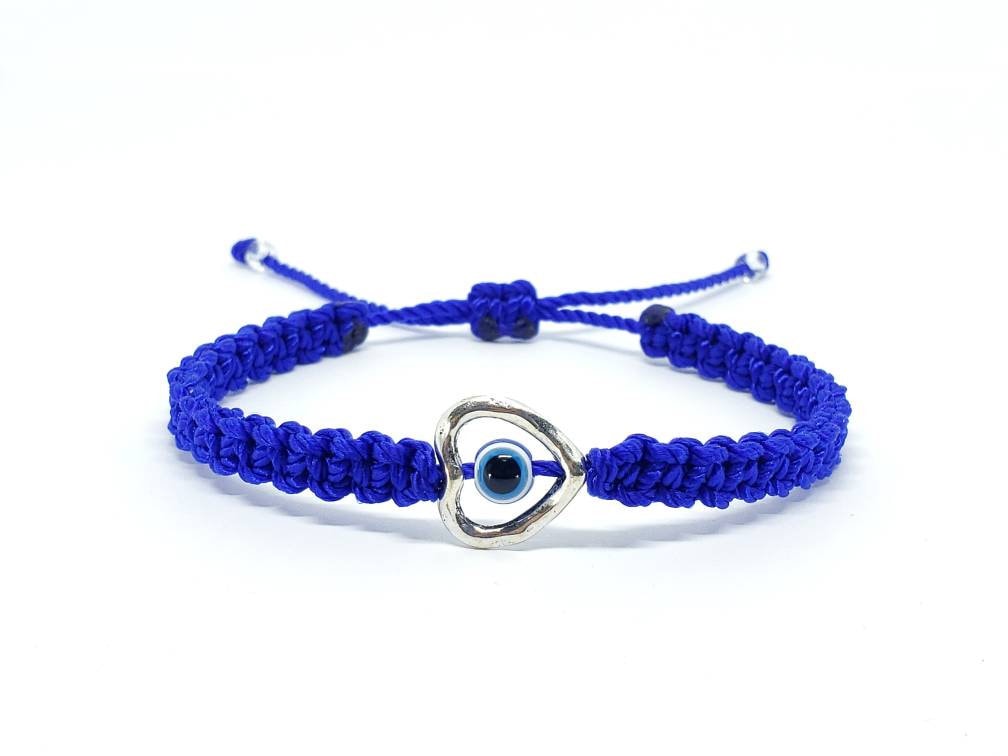 evil eye bracelet, blue string evil eye protection wristband, good luck braided bracelet, blue string bracelet, adjustable for man and woman