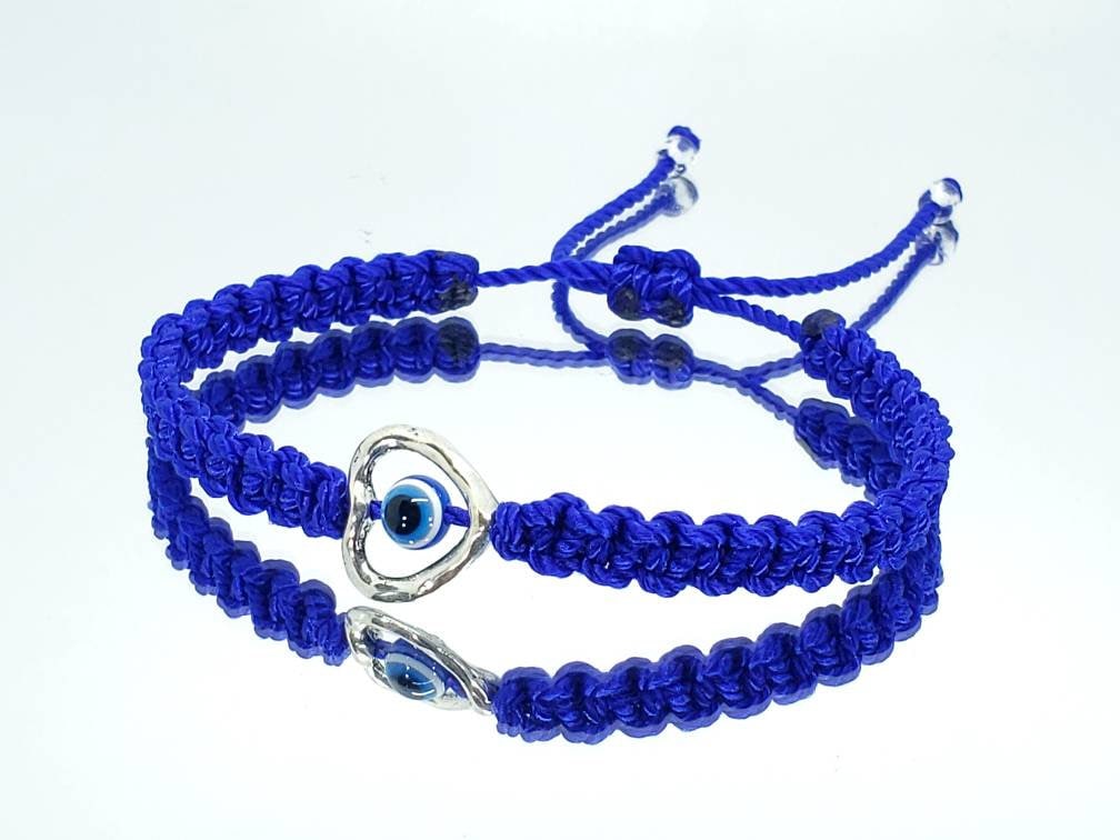 evil eye bracelet, blue string evil eye protection wristband, good luck braided bracelet, blue string bracelet, adjustable for man and woman