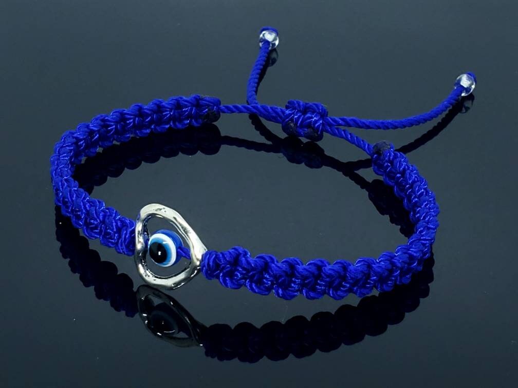 evil eye bracelet, blue string evil eye protection wristband, good luck braided bracelet, blue string bracelet, adjustable for man and woman