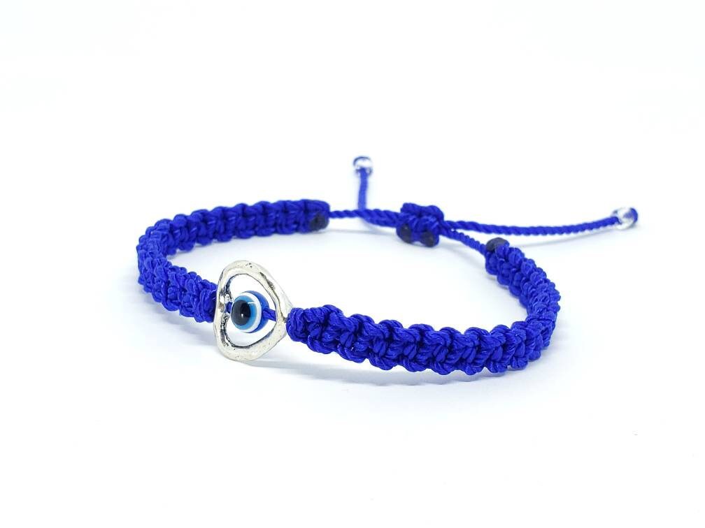 evil eye bracelet, blue string evil eye protection wristband, good luck braided bracelet, blue string bracelet, adjustable for man and woman