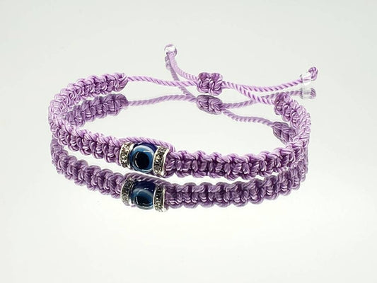 Evil eye amulet bracelet, good luck Lilac color string wristband evil eye protection, good luck charm beautiful adjustable braided bracelet