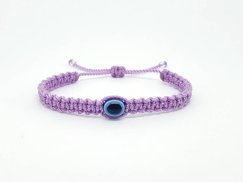 Evil eye amulet bracelet, good luck Lilac color string wristband evil eye protection good luck charm, adjustable beautiful braided bracelet