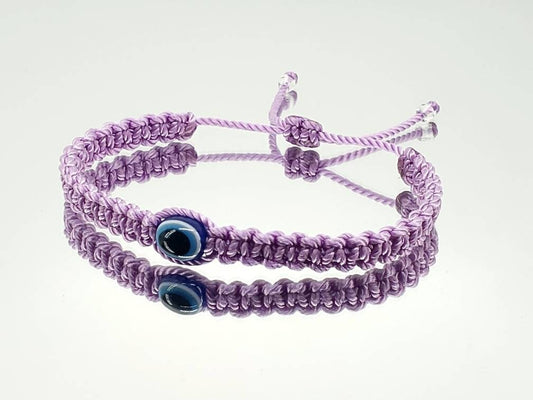 Evil eye amulet bracelet, good luck Lilac color string wristband evil eye protection good luck charm, adjustable beautiful braided bracelet