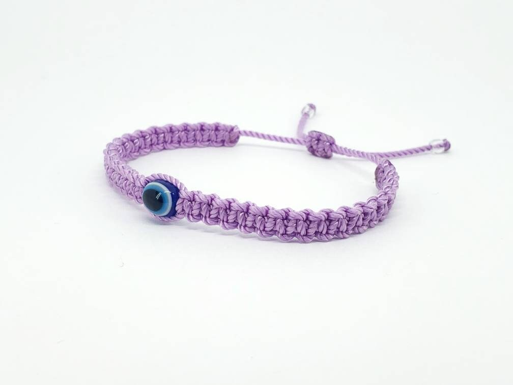 Evil eye amulet bracelet, good luck Lilac color string wristband evil eye protection good luck charm, adjustable beautiful braided bracelet