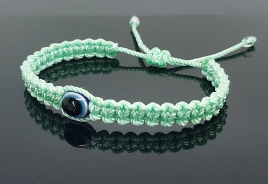 Evil eye amulet bracelet, good luck mint green string wristband, evil eye protection, good luck charm, adjustable, for man and women, new