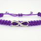 Beautiful infinity purple string bracelet, braided purple infinity adjustable wristband for man and woman