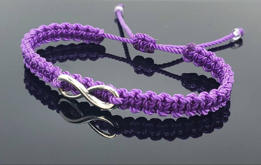 Beautiful infinity purple string bracelet, braided purple infinity adjustable wristband for man and woman