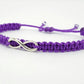 Beautiful infinity purple string bracelet, braided purple infinity adjustable wristband for man and woman