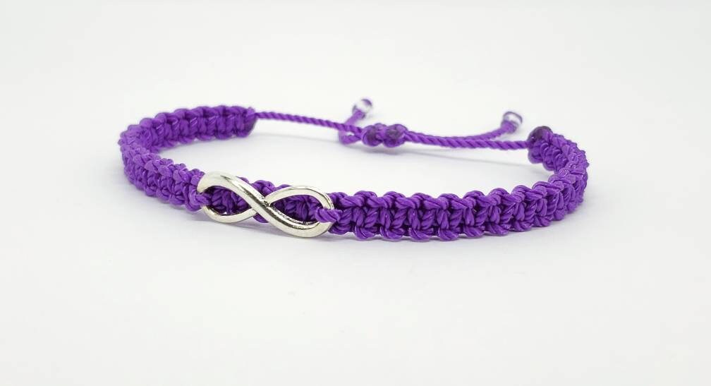 Beautiful infinity purple string bracelet, braided purple infinity adjustable wristband for man and woman