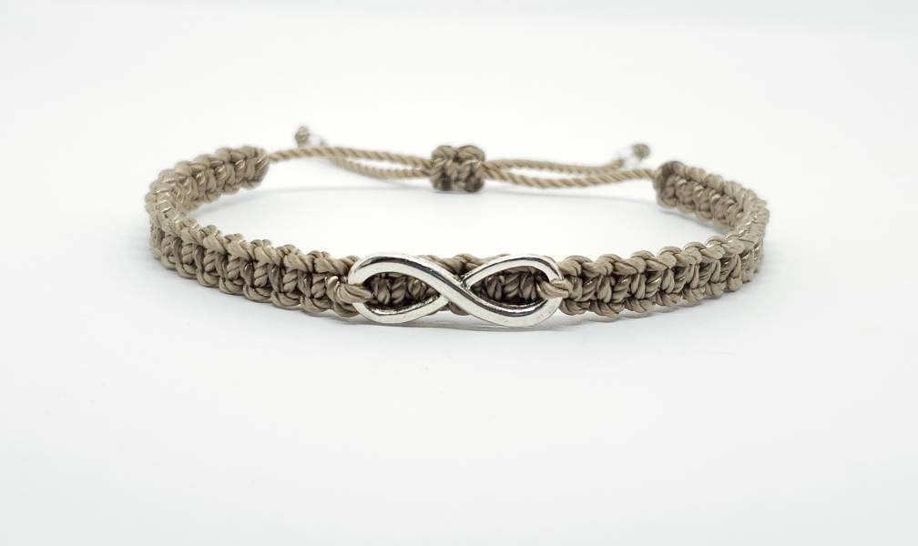 Beautiful infinity beige string bracelet, braided beige color infinity adjustable wristband for man and woman