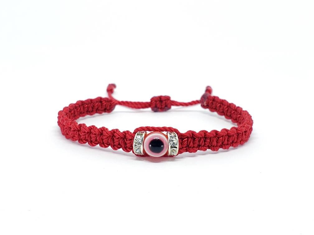 red string good luck bracelet with an evil eye charm, braided red string wristband, evil eye protection braided bracelet, unisex, adjustable