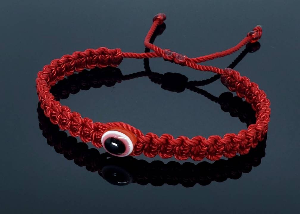 good luck red string bracelet, evil eye charm, braided red string wristband, evil eye protection bracelet for man & woman