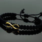 infinity bracelet, braided black string wristband, gold tone infinity charm braided bracelet adjustable for man & woman