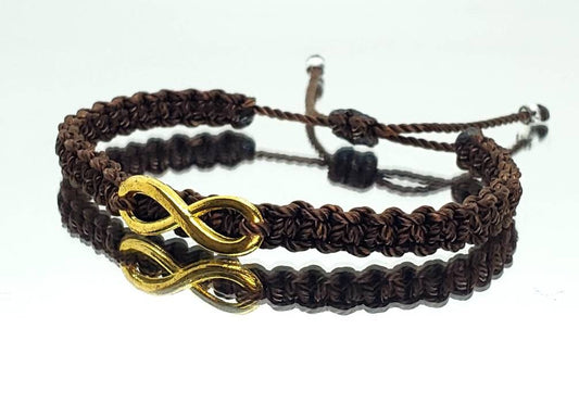 infinity bracelet, braided brown string wristband, infinity charm braided bracelet for man & woman