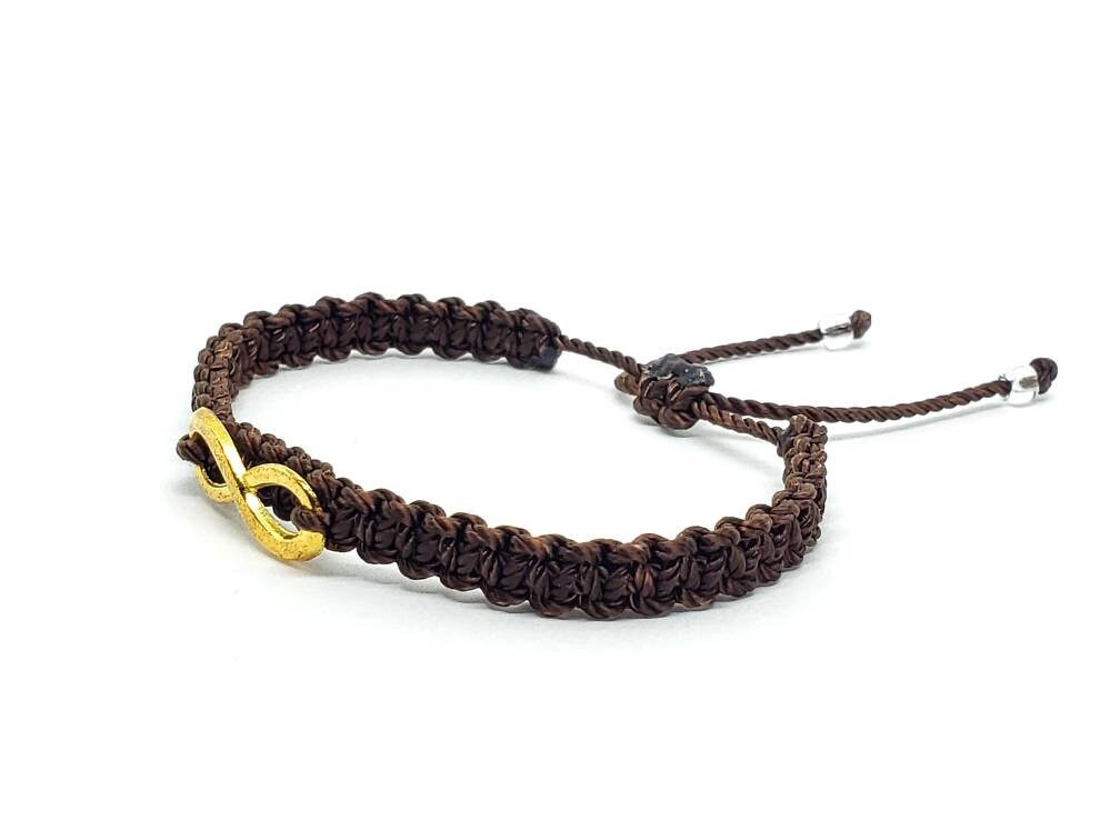 infinity bracelet, braided brown string wristband, infinity charm braided bracelet for man & woman