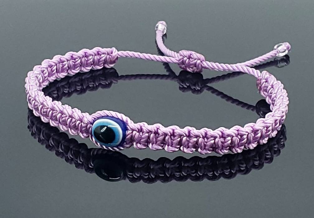 Evil eye amulet bracelet, good luck Lilac color string wristband evil eye protection good luck charm, adjustable beautiful braided bracelet