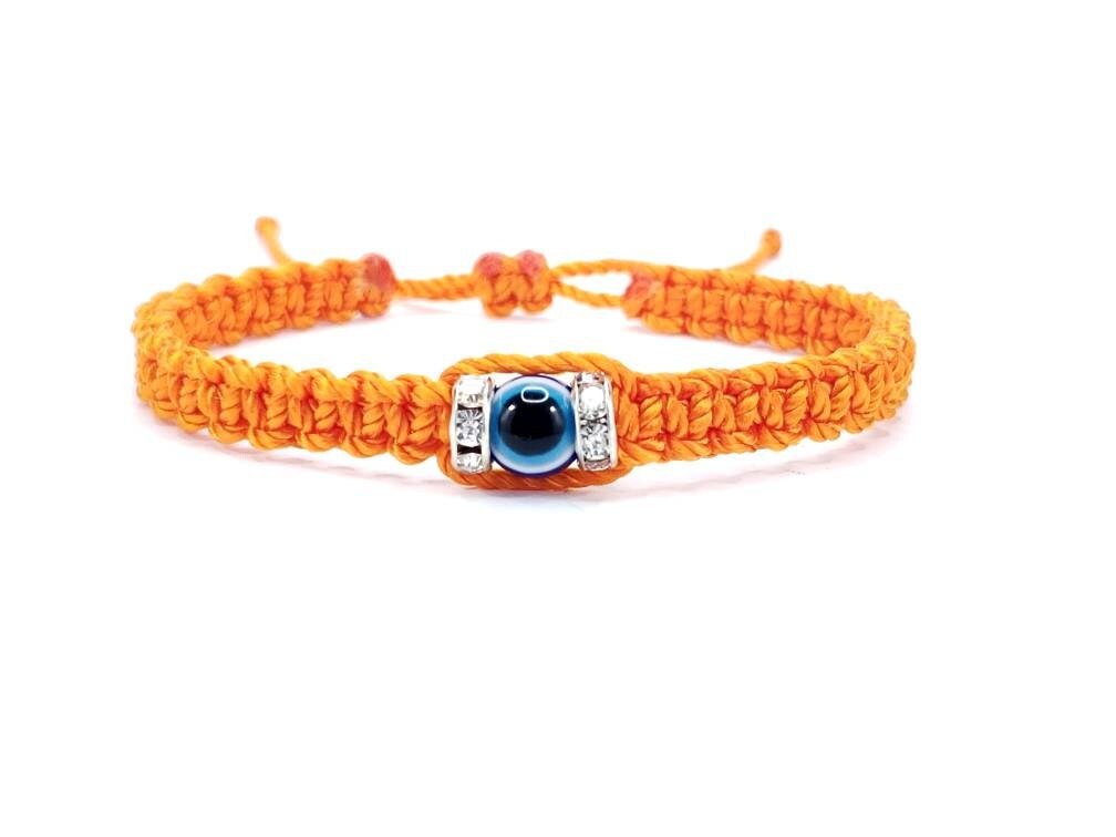 Evil eye amulet, good luck bracelet, evil eye orange string wristband, evil eye protection, good luck charm, adjustable for man and woman