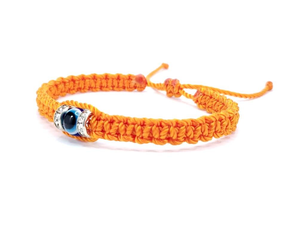 Evil eye amulet, good luck bracelet, evil eye orange string wristband, evil eye protection, good luck charm, adjustable for man and woman