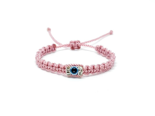 Kids size Evil eye amulet, good luck braided bracelet, good luck pink string wristband for kids, evil eye protection, good luck charm