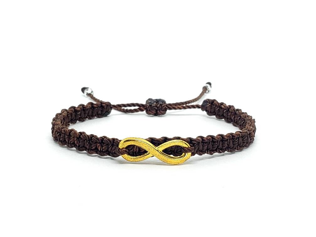 infinity bracelet, braided brown string wristband, infinity charm braided bracelet for man & woman