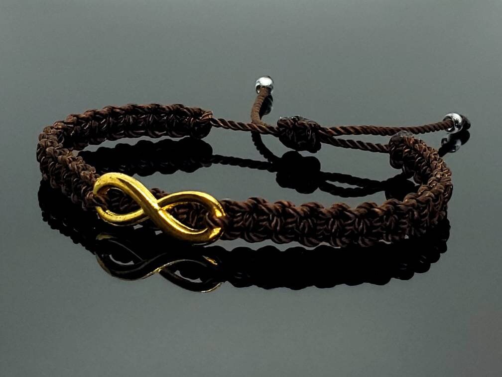 infinity bracelet, braided brown string wristband, infinity charm braided bracelet for man & woman