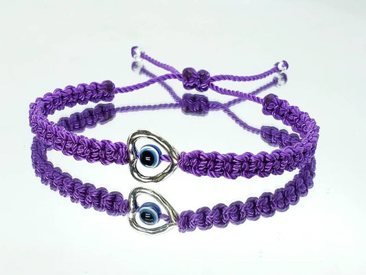 evil eye bracelet, purple string evil eye protection wristband, good luck braided bracelet, purple string bracelet adjustable