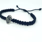 Lotus flower bracelet, black string braided bracelet, silver color lotus flower charm, new, adjustable for man & woman