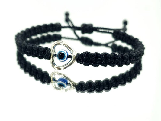 Evil eye good luck bracelet, evil eye protection amulet, black string wristband, black braided evil eye bracelet, adjustable for man & woman