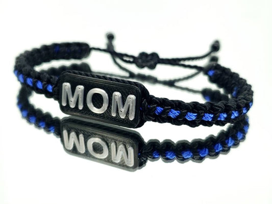 Police Thin blue line mom  bracelet, thin blue line proud mom bracelet -support Police wristband -Ajustable braided bracelet