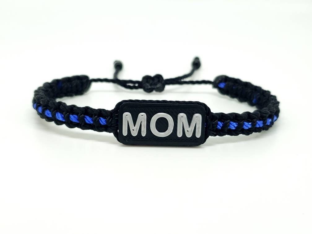 Police Thin blue line mom  bracelet, thin blue line proud mom bracelet -support Police wristband -Ajustable braided bracelet