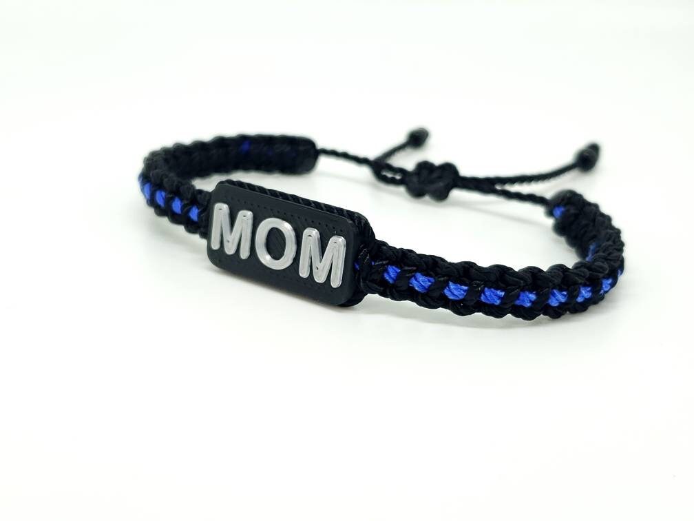 Police Thin blue line mom  bracelet, thin blue line proud mom bracelet -support Police wristband -Ajustable braided bracelet