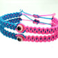 Beautiful two color evil eye protection bracelet blue & neon pink braided wristband, adjustable protection bracelet for man and woman