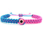 Beautiful two color evil eye protection bracelet blue & neon pink braided wristband, adjustable protection bracelet for man and woman