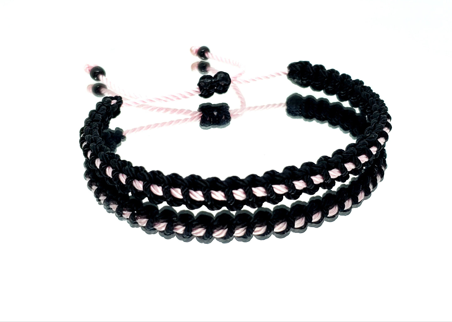 Pink line bracelet, Black braided bracelet with a pink Line, adjustable wristband -new -handmade -for man & woman