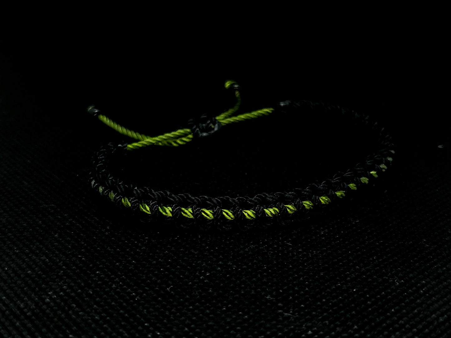 thin green line bracelet, Black braided bracelet with a green Line, adjustable wristband -new -handmade -for man & woman