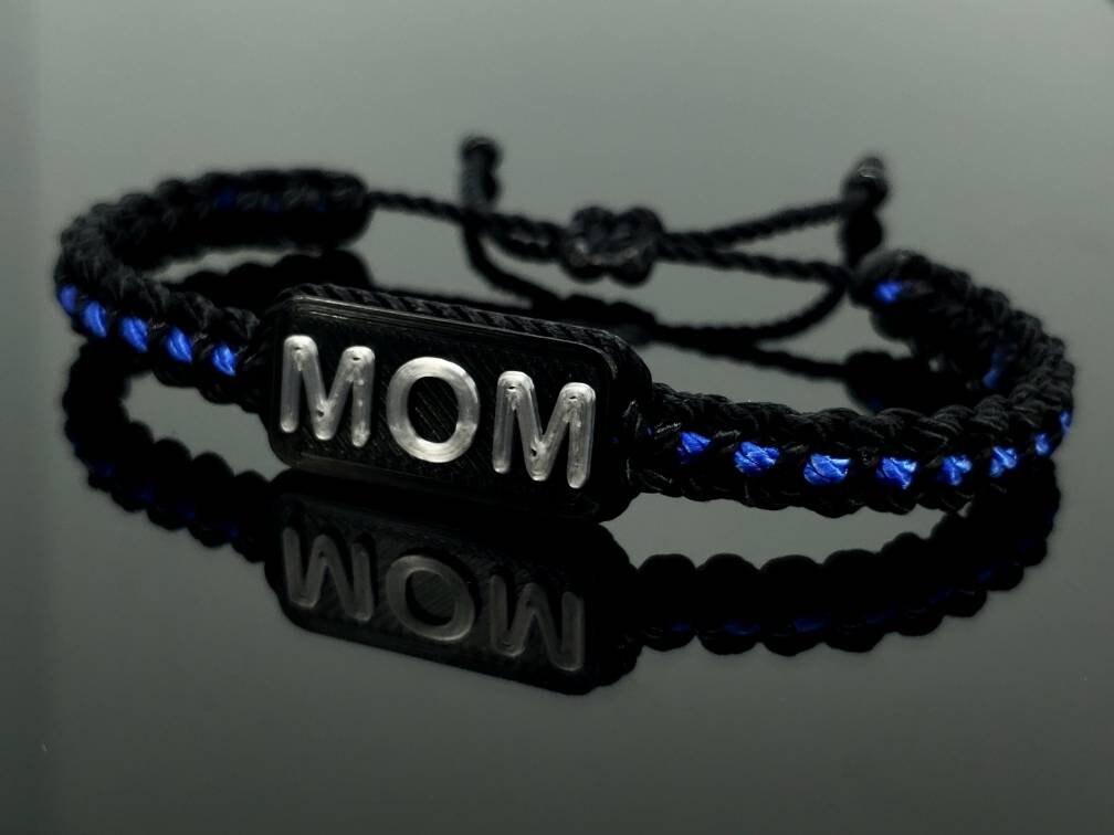 Police Thin blue line mom  bracelet, thin blue line proud mom bracelet -support Police wristband -Ajustable braided bracelet