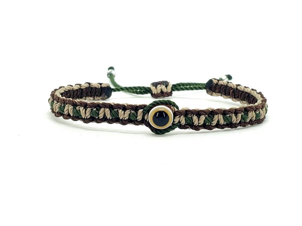 evil eye bracelet,Camouflage evil eye wristband, braided evil eye protection bracelet, Camouflage adjustable wristband for man and woman